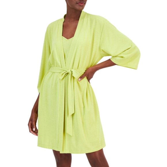 I.N.C. International Concepts 2-Pc Sparkle Robe & Chemise Set Lime Sparkle NWT - Picture 3 of 10